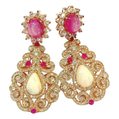 Bochic “Flamenco” Ruby & Multi gem Chandelier Earrings Set 18K Gold&Silver