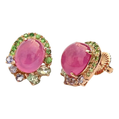 Bochic “Flamenco” Ruby & Multi gem Clip On Earrings Set 18K Gold&Silver