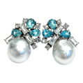 Bochic “Orient” Pearls, Topaz & Blue Appetite Earrings Set 18K Gold & Silver