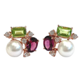 Bochic “Orient” Akoya Pearl, Peridot & Topaz Earrings Set 18K Gold & Silver