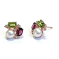 Bochic “Orient” Akoya Pearl, Peridot & Topaz Earrings Set 18K Gold & Silver