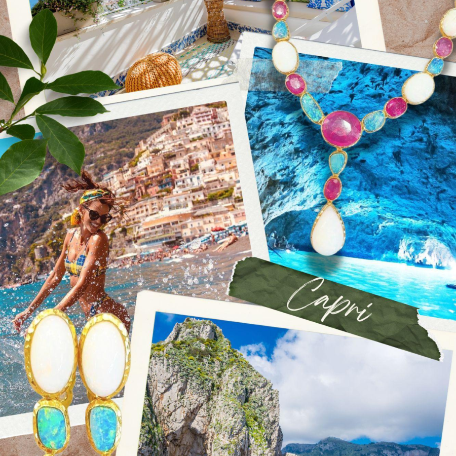 Bochic “Capri” Aquamarine & Sapphire, Pearl Earrings Set In 18K Gold & Silver