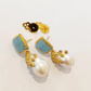 Bochic “Capri” Aquamarine & Sapphire, Pearl Earrings Set In 18K Gold & Silver