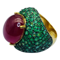 Bochic “Orient” Natural Emerald & Ruby Cocktail Ring Set In 18K Gold & Silver