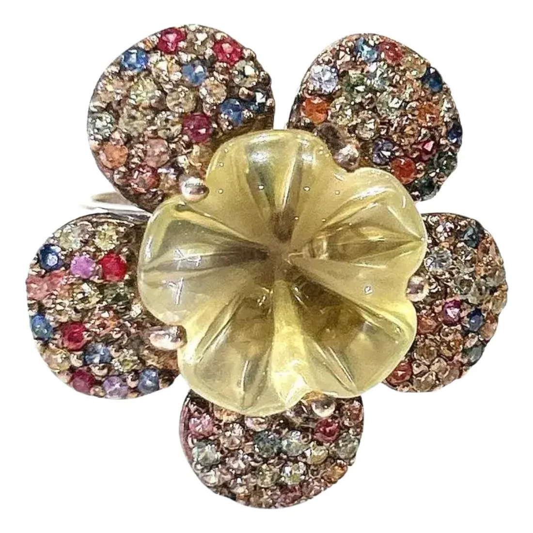 Bochic “Capri” Multi Sapphire, Ruby & Lemon Topaz Ring Set In 18K Gold & Silver