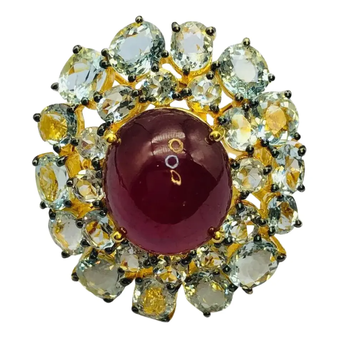 Bochic “Orient” Natural Ruby & Aquamarine Ring Set In 18K Gold & Silver