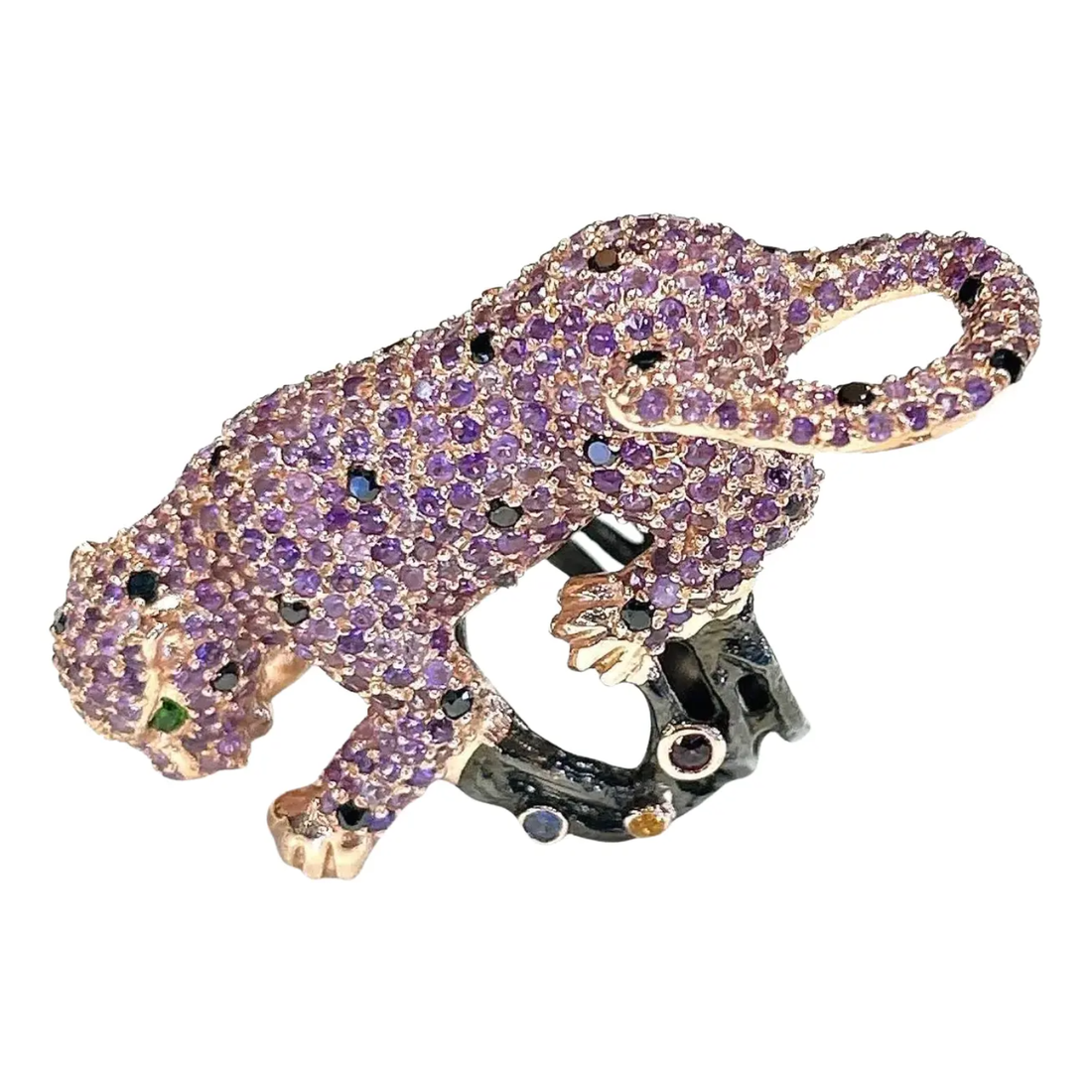 Bochic “Orient” Panthere Amethyst & Sapphire Ring Set In 18K Gold & Silver