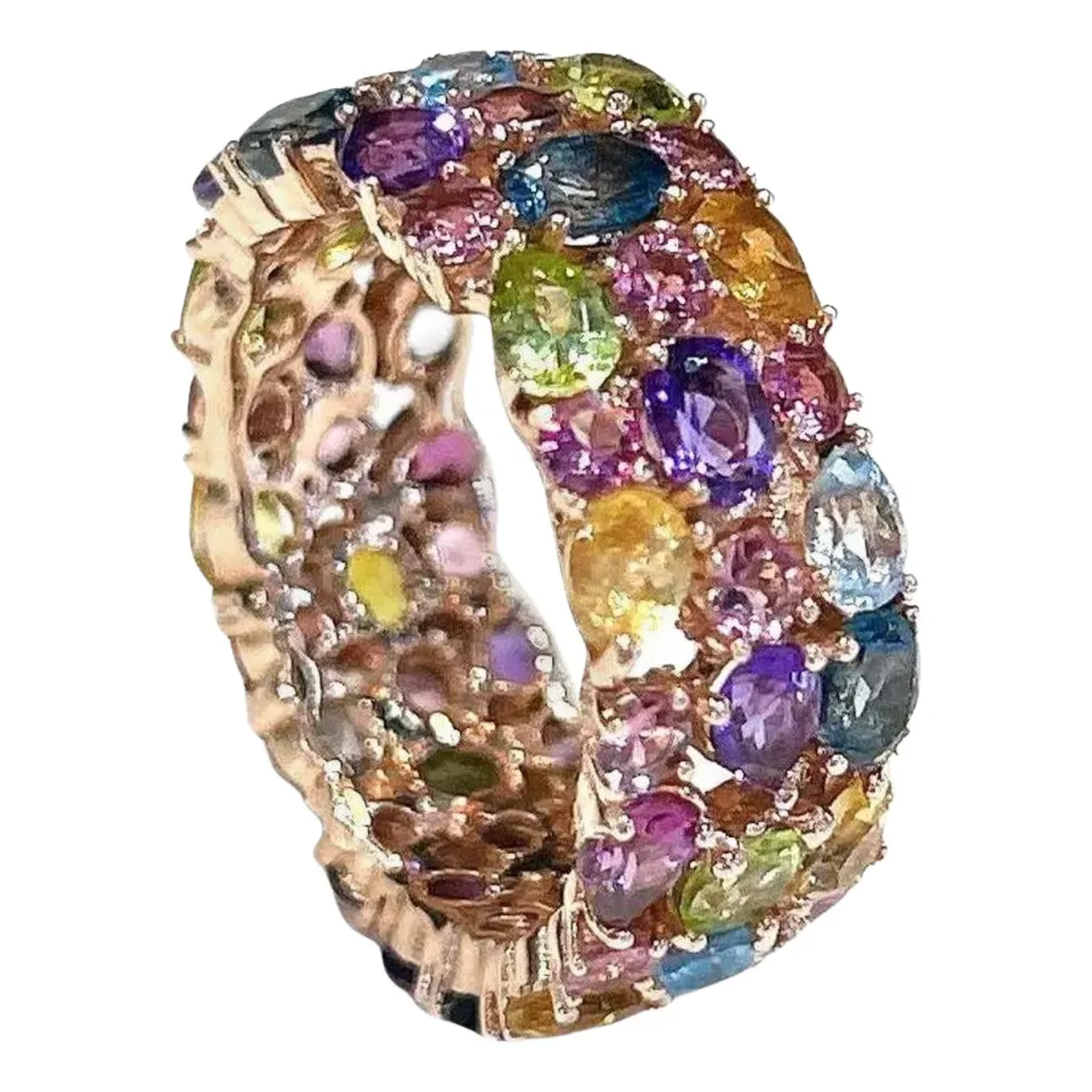 Bochic “Capri” Multi Color Tourmalines & Amethyst Ring Set In 18K Gold & Silver