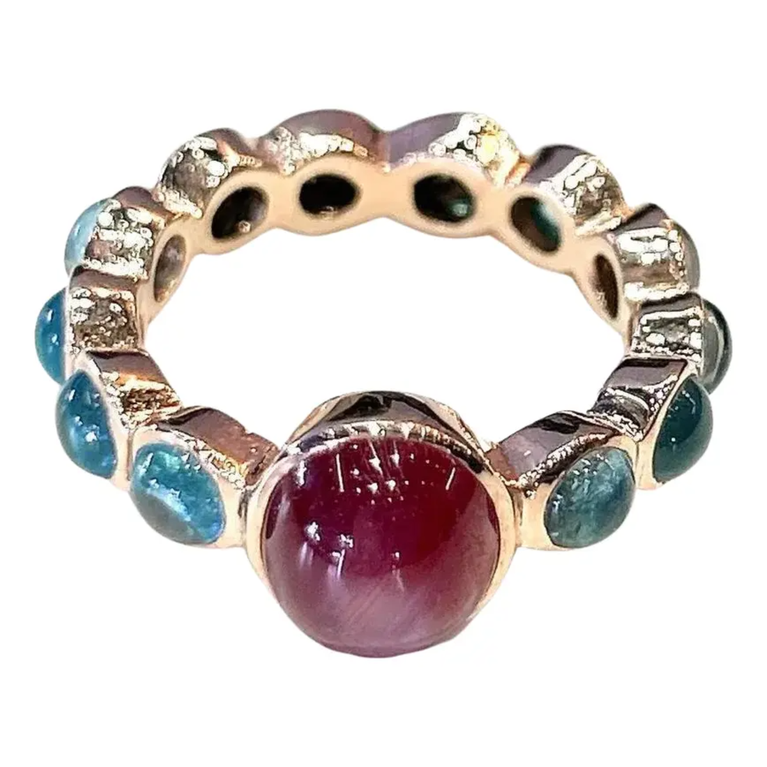 Bochic “Capri” Ruby & Multi Blue Appetite Ring Set In 18K Gold & Silver