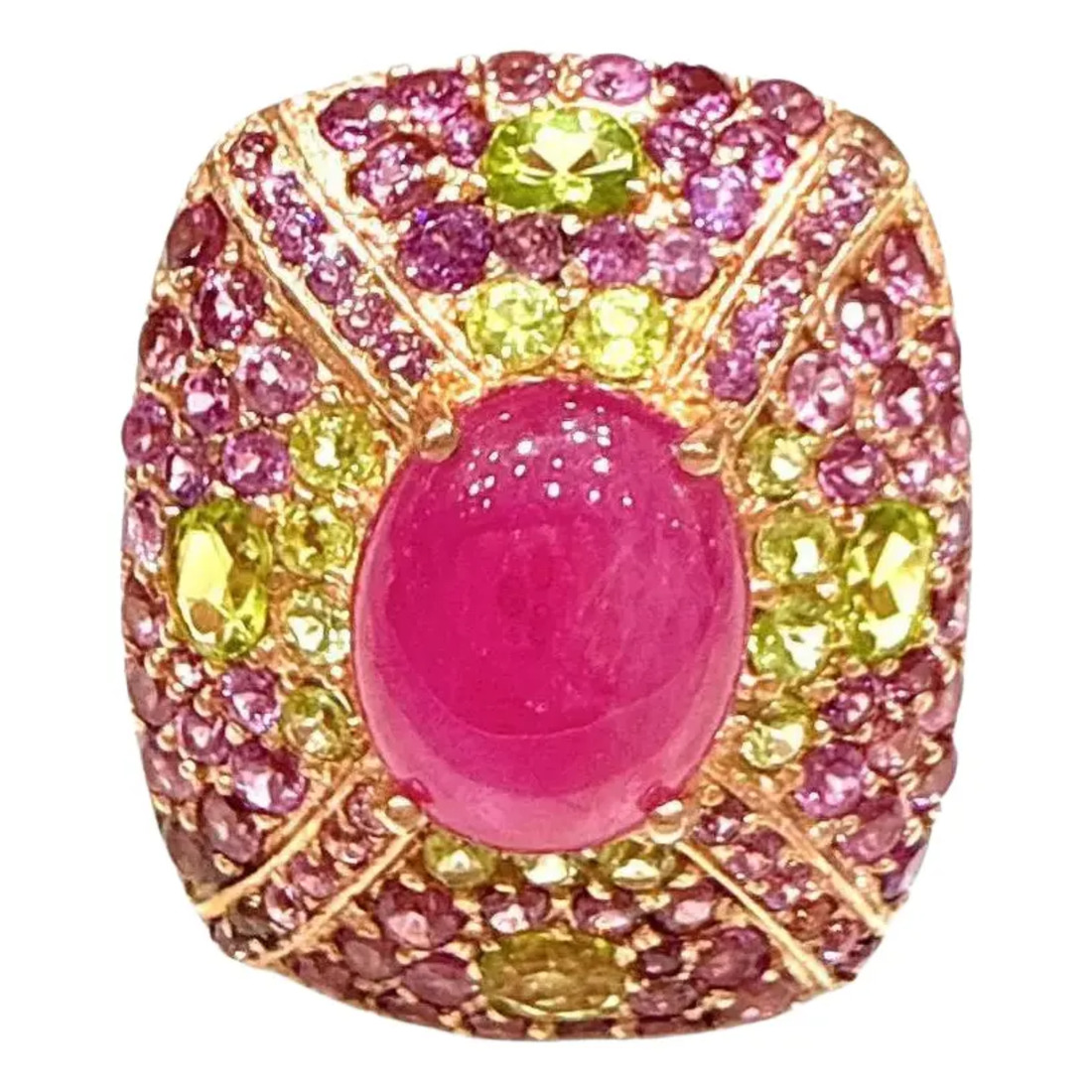 Bochic “Capri” Ruby & Amethyst & Lemon Topaz Ring Set In 18K Gold & Silver