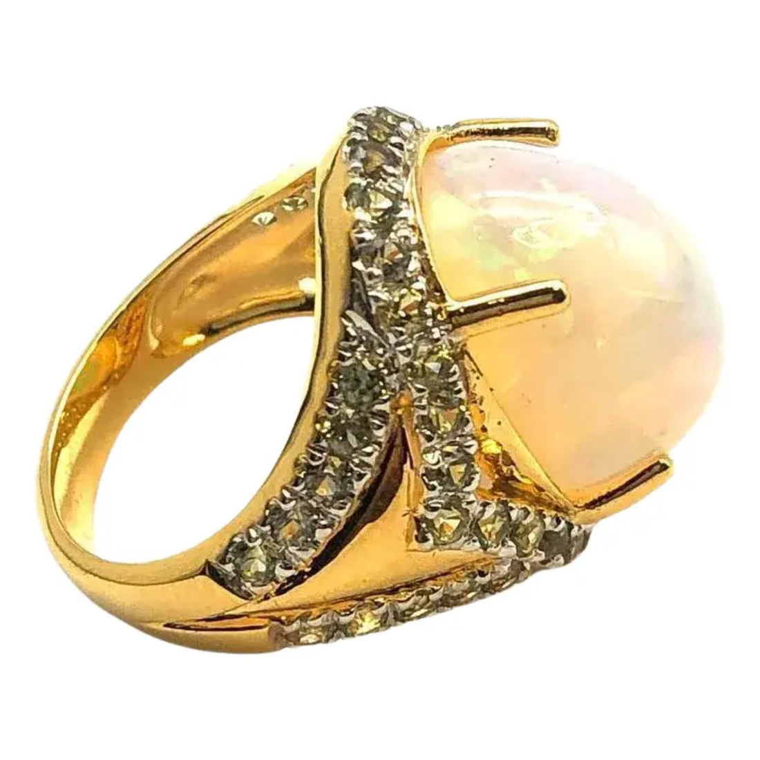 Bochic “Orient” Natural Diamond & Pink Opal Ring Set In 18K Gold & Silver