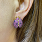 Bochic “Orient” Retro Pink Sapphire Beatle Earrings Set in 18k Gold & Silver - 2 Pieces