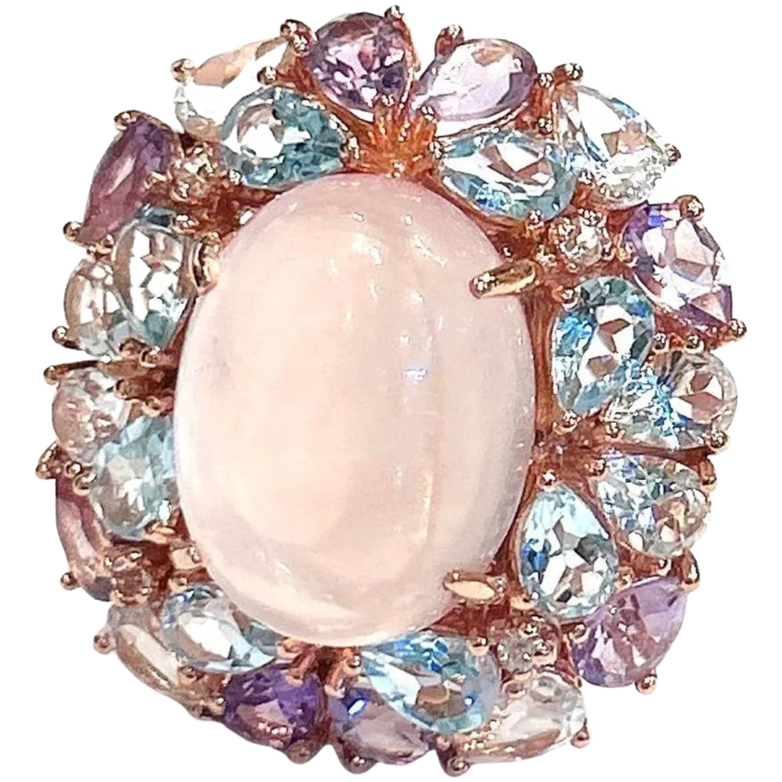 Bochic “Orient” Pink Opal, Blue Topaz & Amethyst Ring Set In 18K Gold & Silver
