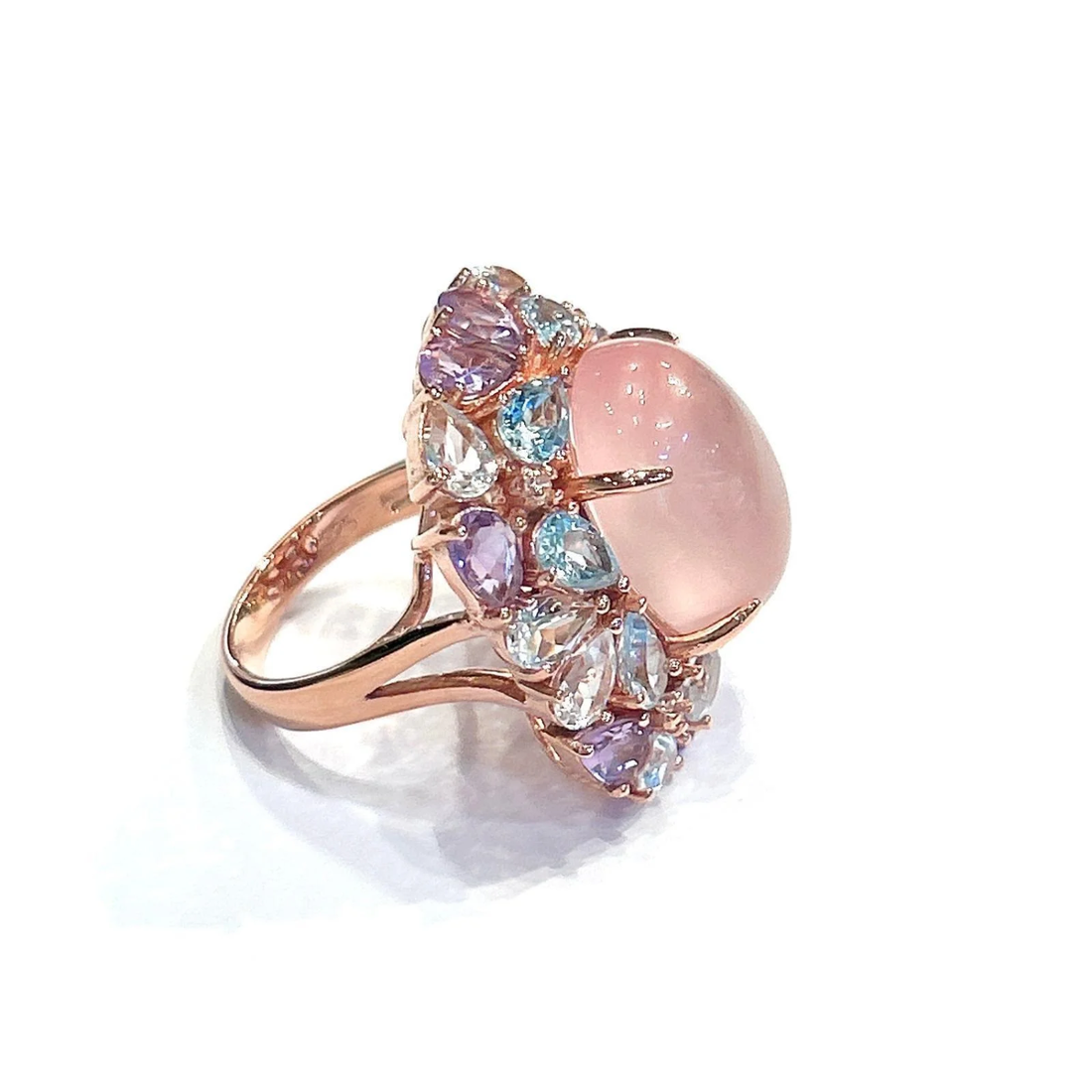 Bochic “Orient” Pink Opal, Blue Topaz & Amethyst Ring Set In 18K Gold & Silver