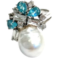 Bochic “Orient” Appetite, Topaz & Pearl Cocktail Ring Set In 18K Gold & Silver