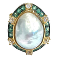Bochic “Orient” Emerald, Topaz & Pearl Cocktail Ring Set In 18K Gold & Silver