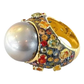 Bochic “Capri” Multi Sapphire & Tahiti Pearl Ring Set In 18K Gold & Silver