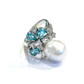 Bochic “Orient” Appetite, Topaz & Pearl Cocktail Ring Set In 18K Gold & Silver