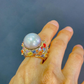 Bochic “Capri” Multi Sapphire & Tahiti Pearl Ring Set In 18K Gold & Silver