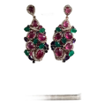 Bochic “Orient” Ruby, Green Agate & Amethyst Earrings Set In 18K Gold & Silver