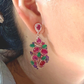 Bochic “Orient” Ruby, Green Agate & Amethyst Earrings Set In 18K Gold & Silver