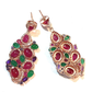 Bochic “Orient” Ruby, Green Agate & Amethyst Earrings Set In 18K Gold & Silver