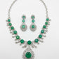 Bochic “Orient” Vintage Emerald & Diamond Necklace & Earring Suite 18K Gold & Silver