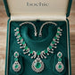 Bochic “Orient” Vintage Emerald & Diamond Necklace & Earring Suite 18K Gold & Silver