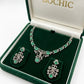 Bochic “Orient” Vintage Emerald & Diamond Necklace & Earring Suite 18K Gold & Silver