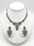Bochic “Orient” Vintage Emerald & Diamond Necklace & Earring Suite 18K Gold & Silver