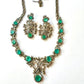 Bochic “Orient” Vintage Emerald & Diamond Necklace & Earring Suite 18K Gold & Silver