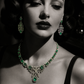 Bochic “Orient” Vintage Emerald & Diamond Necklace & Earring Suite 18K Gold & Silver