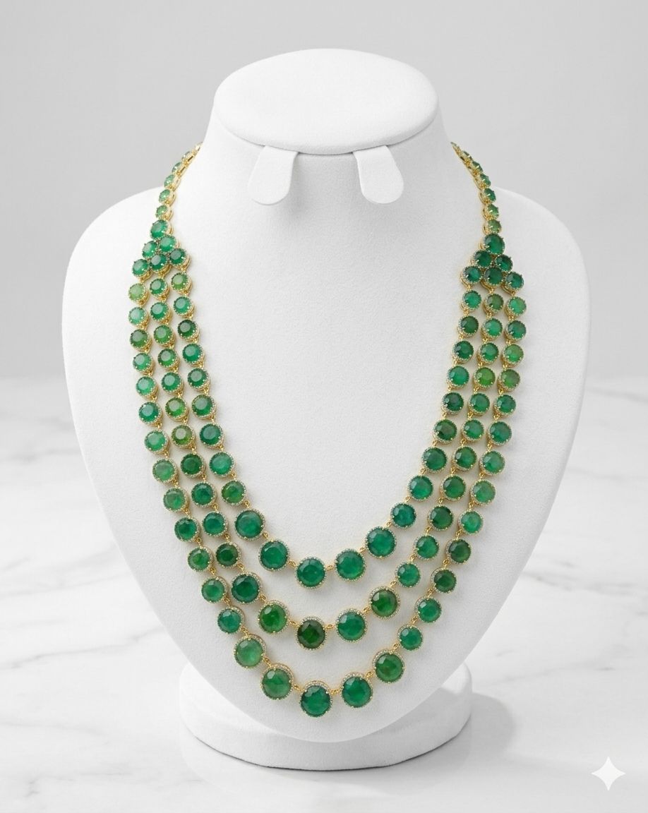 Bochic “Orient” Vintage Classic Italian Diamond & Emerald Necklace 18K Gold & Silver