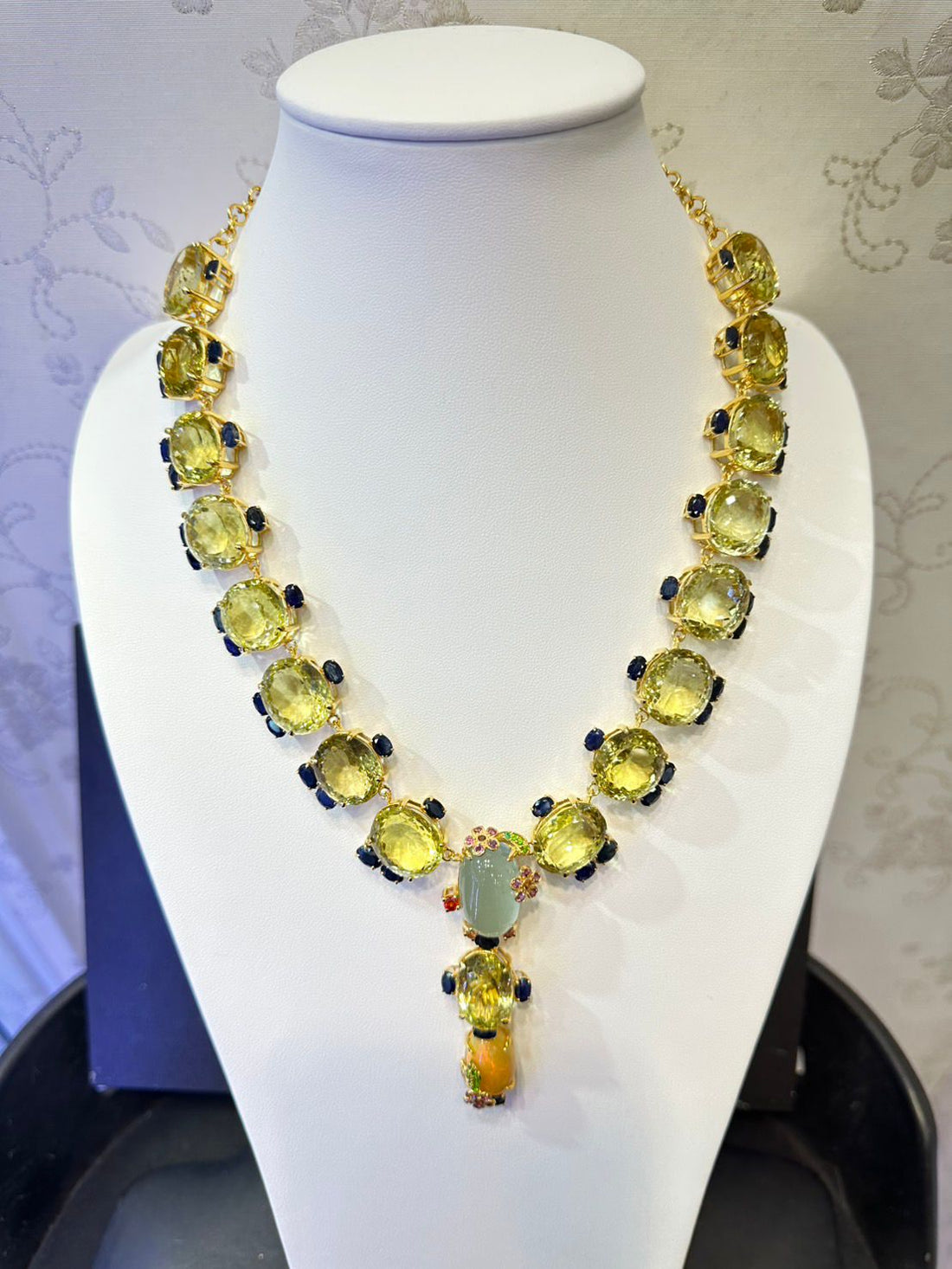 Bochic “Capri” Lemon Quartz, Aquamarine, Opal & Sapphire Convertible Necklace “Circa 1990s