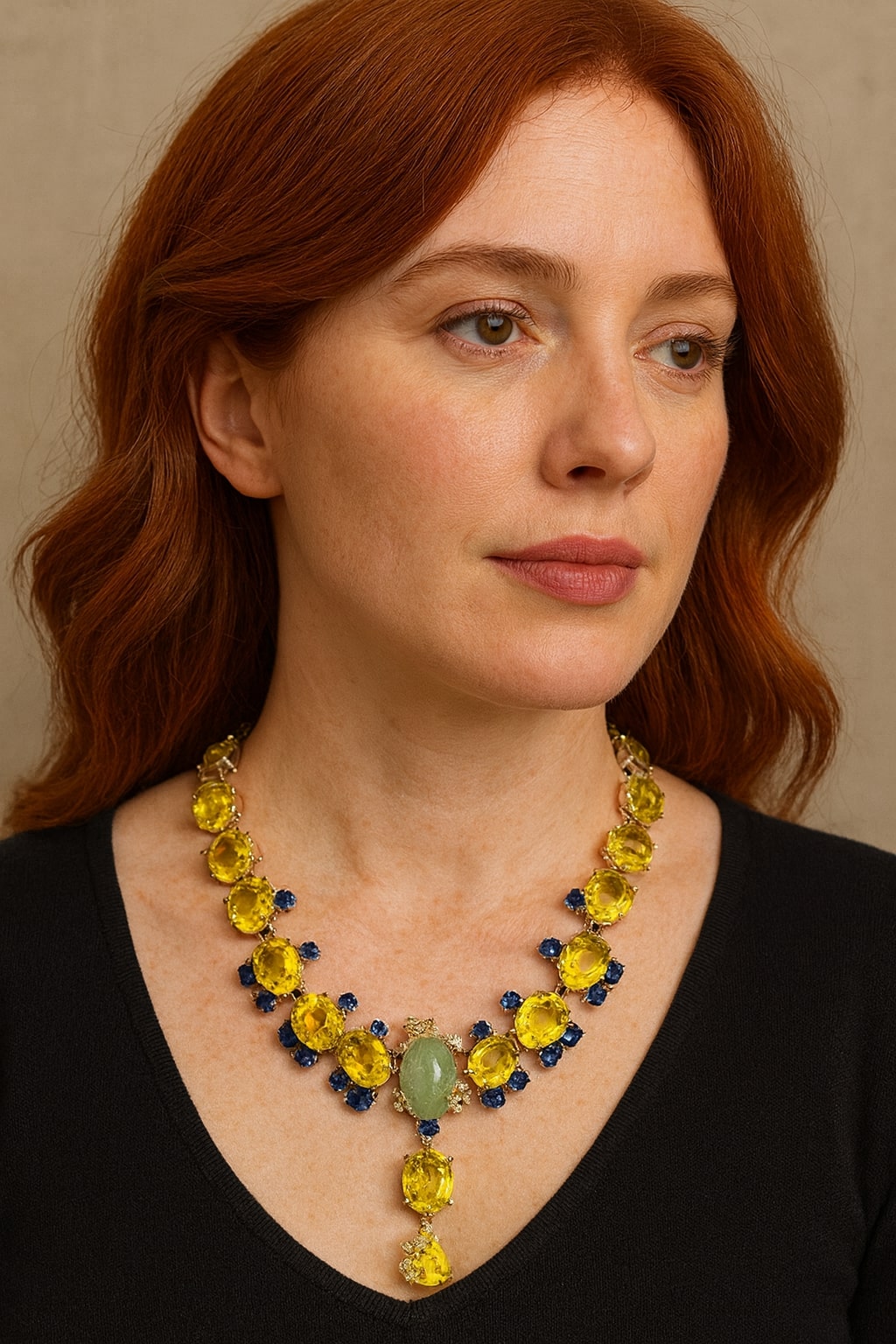 Bochic “Capri” Lemon Quartz, Aquamarine, Opal & Sapphire Convertible Necklace “Circa 1990s