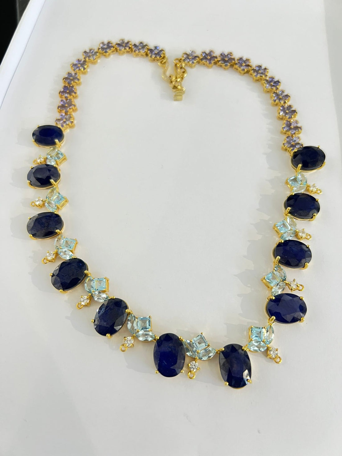Bochic “Capri” Vintage Blue Sapphire, Tanzanite & White Topaz Drop Necklace Set In 18K Gold & Silver