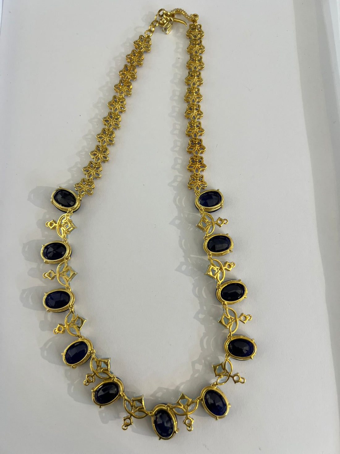 Bochic “Capri” Vintage Blue Sapphire, Tanzanite & White Topaz Drop Necklace Set In 18K Gold & Silver