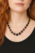 Bochic “Capri” Natural Blue Sapphire & Diamond Necklace & Earrings Set 18K Gold & Silver
