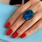 Bochic “Orient” Vintage Natural London Blue Topaz & Emerald Ring Set in 18K Gold & Silver