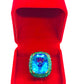 Bochic “Orient” Vintage Natural London Blue Topaz & Emerald Ring Set in 18K Gold & Silver