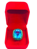 Bochic “Orient” Vintage Natural London Blue Topaz & Emerald Ring Set in 18K Gold & Silver