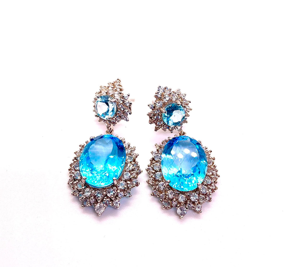 Bochic “Capri” Vintage Blue Topaz & White Topaz Earrings - 18K Gold & Silver