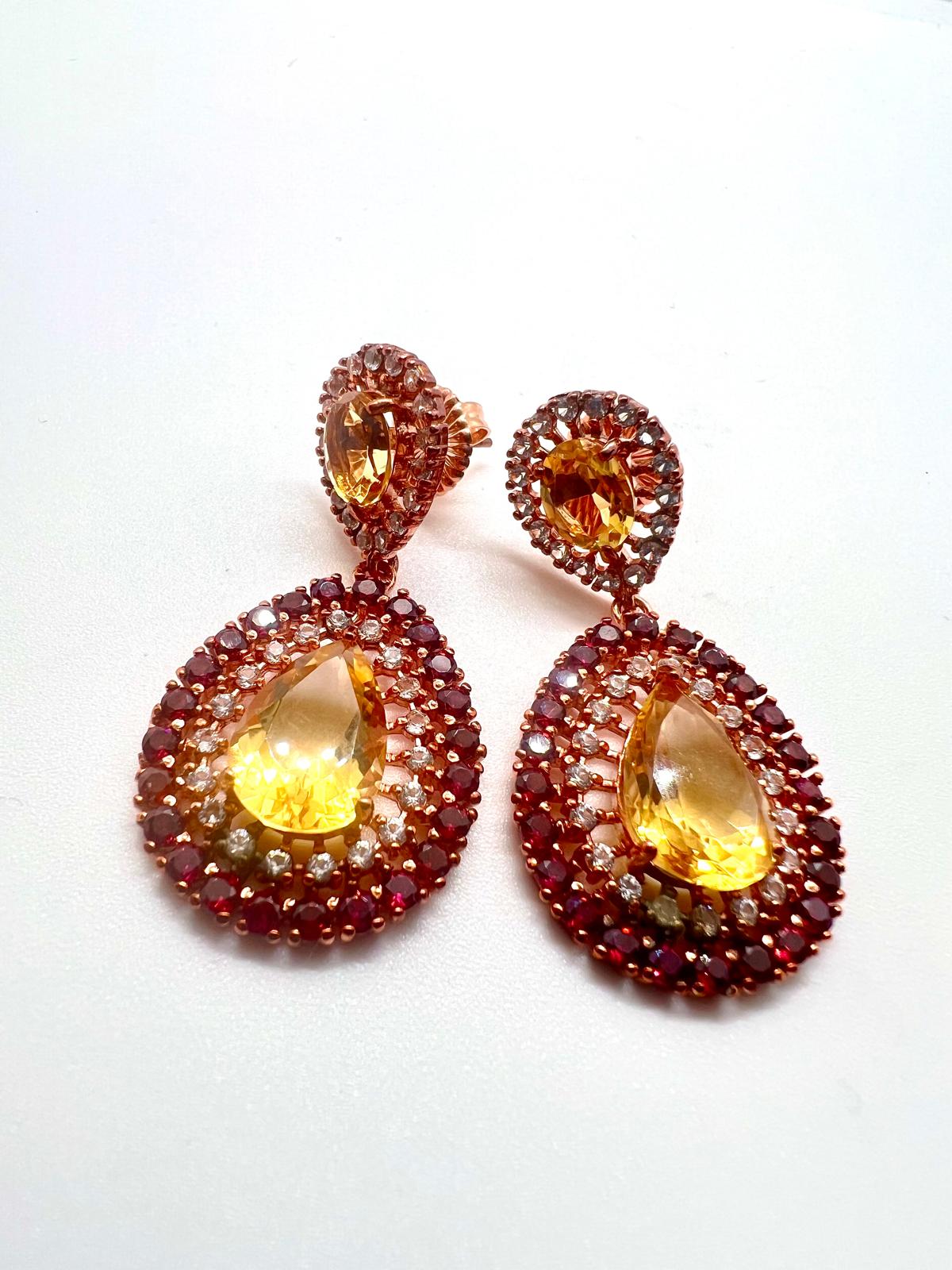 Bochic Capri Vintage Ruby and Citrine Earrings, 20ct Set in 18K Gold & Silver