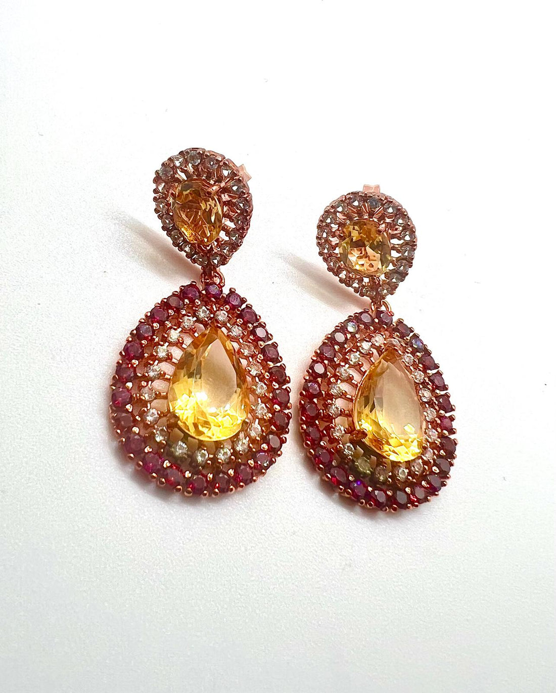 Bochic Capri Vintage Ruby and Citrine Earrings, 20ct Set in 18K Gold & Silver