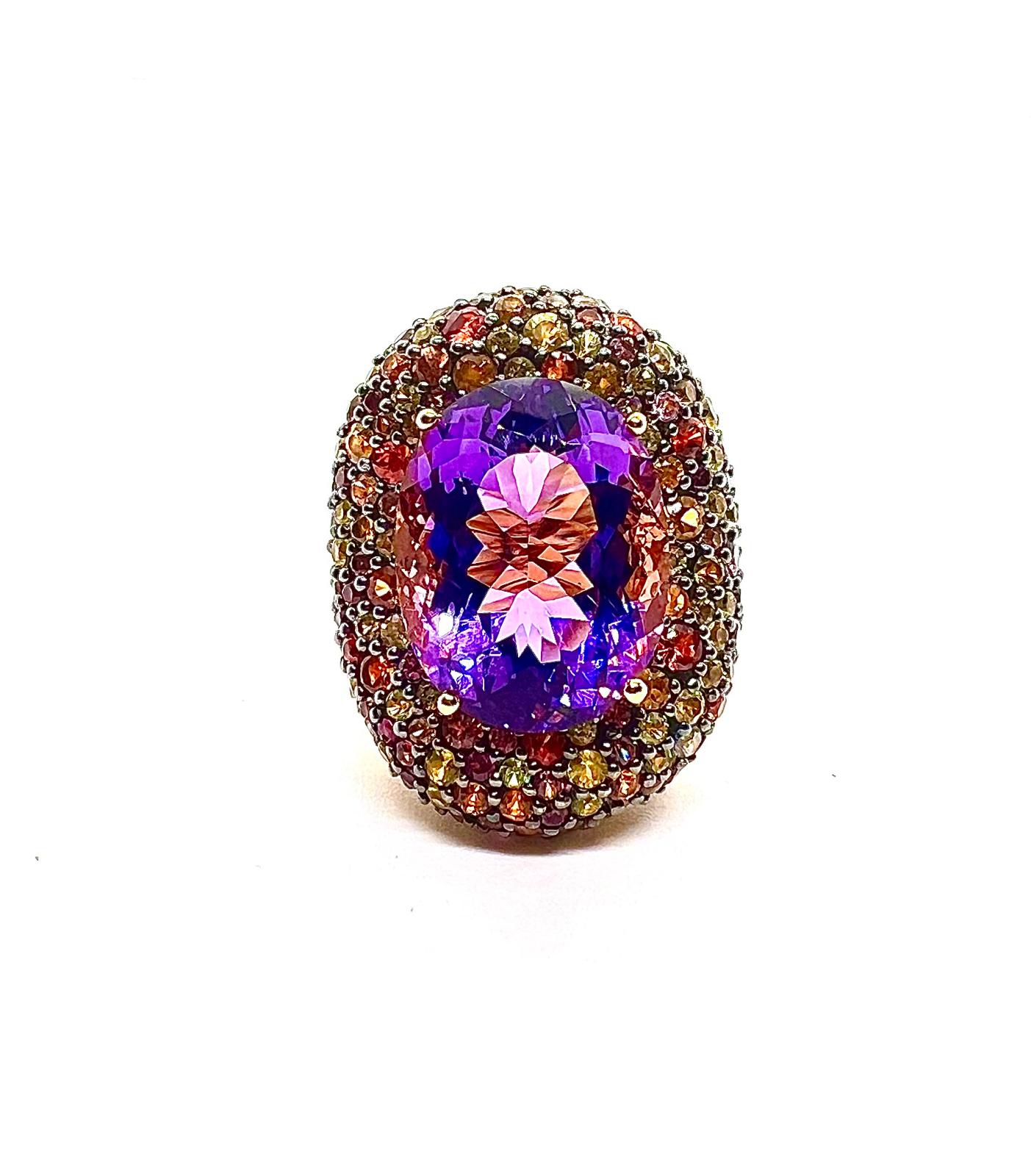 Bochic “Capri” Vintage Sapphire, Amethyst & Ruby Ring 18K Gold & Silver