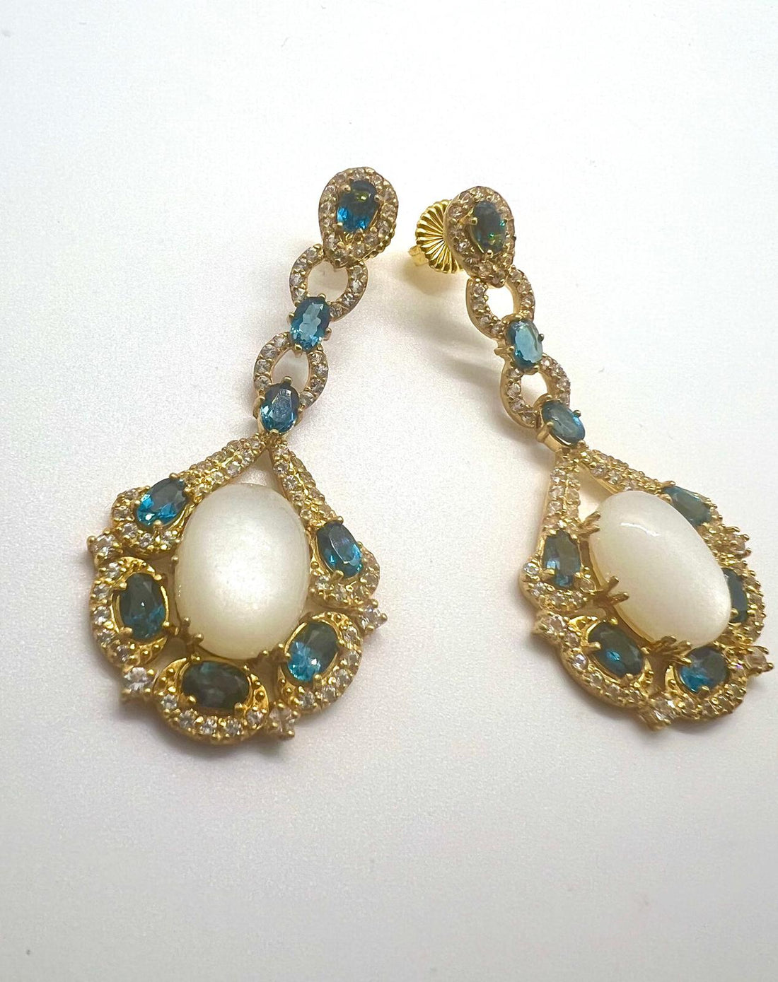 Bochic “Capri” Vintage Blue London Topaz & White Opal Earrings - 18K Gold & Silver