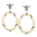 Miriam Salat Sterling Silver and Ivory Color Resin Earrings Set with White Topaz