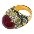 Bochic “Capri” Ruby, Sapphire & Emerald Cocktail Ring Set In 18K Gold & Silver