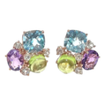 Bochic “Orient” Peridot, Amethyst & Topaz Earrings Set In 18K Gold & Silver