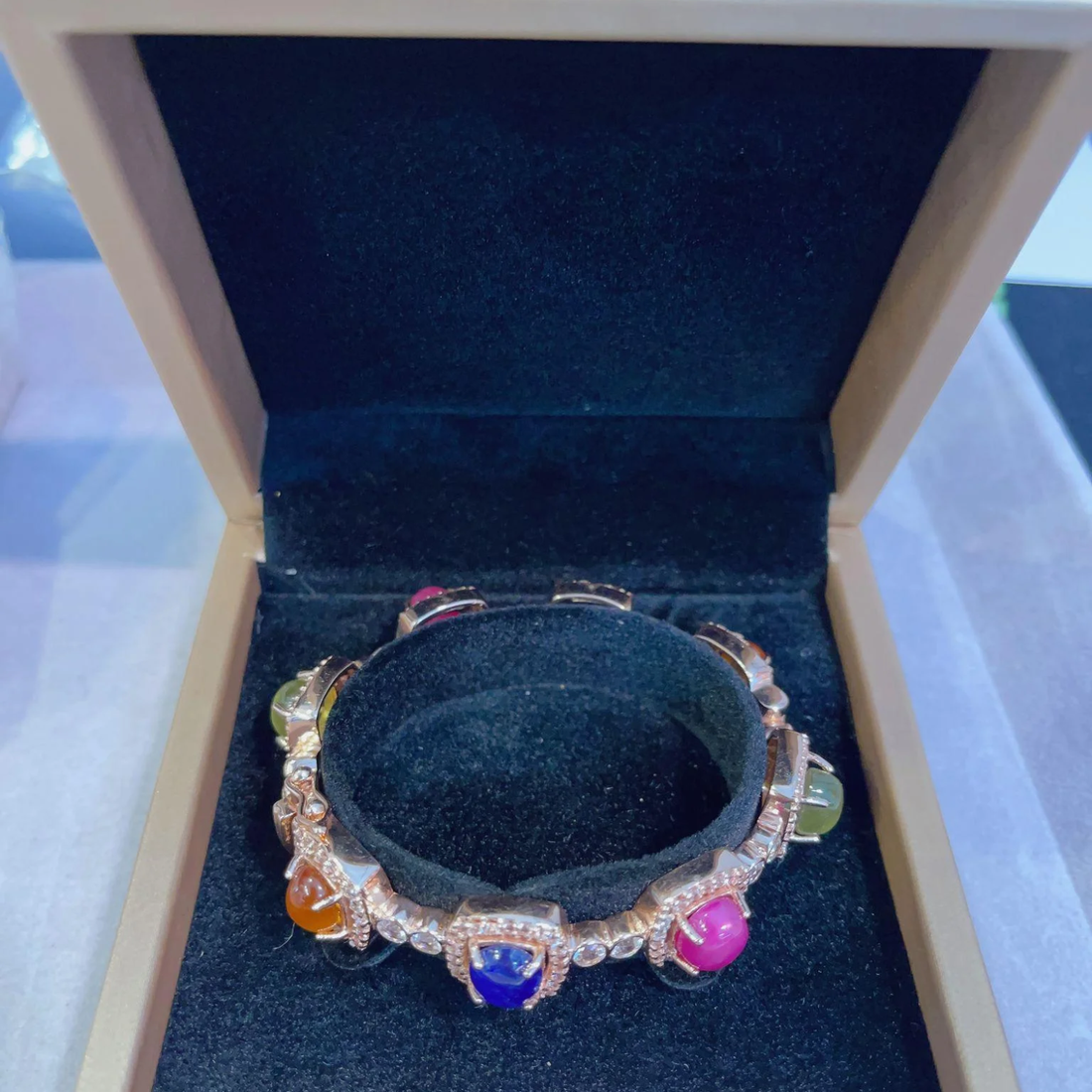 Bochic “Capri” Red Ruby & Purple Amethyst Bangle Set in 22k Gold & Silver